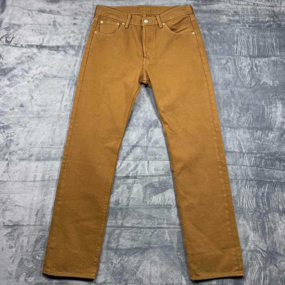 Levis 501 Jeans New Mens Original Button Fly Mustard Brown Stretch 30 X 32 NEW